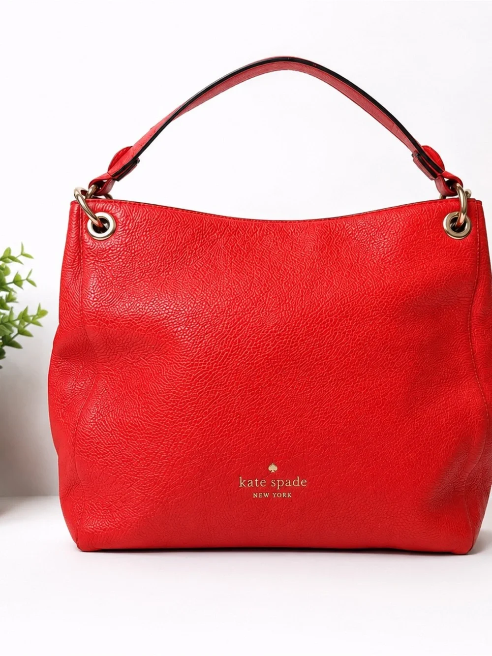 kate spade Orange  Pebbled Leather Shoulder Bag with Gold Hardware